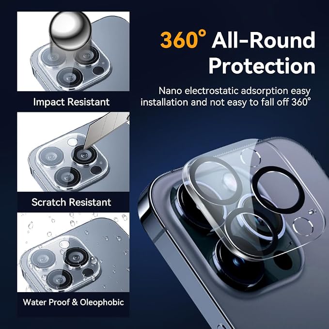 Camera Lens Protector for iPhone 16 pro 6.3 / iPhone 16 pro max 6.9,9H Tempered Glass，Ultra HD, Scratch Resistance Easy to Install，Case Friendly，[Does not Affect Night Shots] 3-Pack