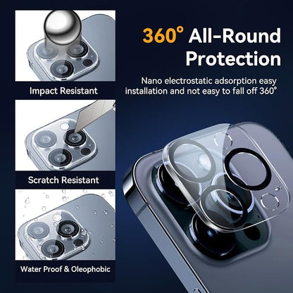Camera Lens Protector for iPhone 16 pro 6.3 / iPhone 16 pro max 6.9,9H Tempered Glass，Ultra HD, Scratch Resistance Easy to Install，Case Friendly，[Does not Affect Night Shots] 3-Pack