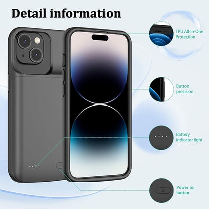 JCK 7000mAh Battery Case for iPhone 14 Plus 14 Pro Max 13 Pro Max 12 Pro Max Ultra Slim Battery Charging Case Rechargeable Anti Fall Protection Charger Cover 6.7'', Support Apple Pay, CarPlay, BX12