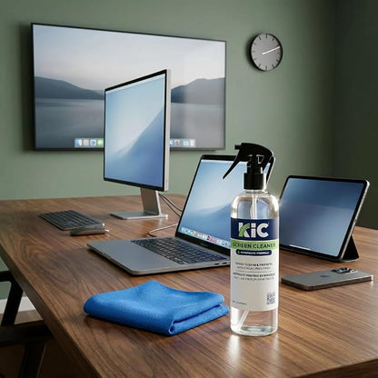 KICTeam – CrystalVu® Screen Cleaner Spray Kit with Microfiber Cloth – Streak-Free Cleaner for TV, Phone, Laptop, Monitor & Tablet Screens (16oz)