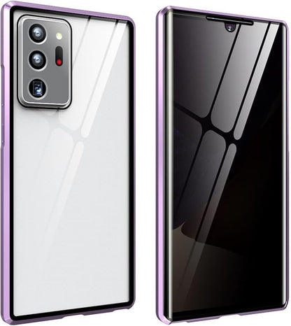 for Samsung S24 Ultra Magnetic Tempered Glass Double-Sided Phone Case, Anti peep Adsorption Cover, 360 Full Body Protection Magnetic Phone Case for Samsung Note Series (Note20ultra,Purple)