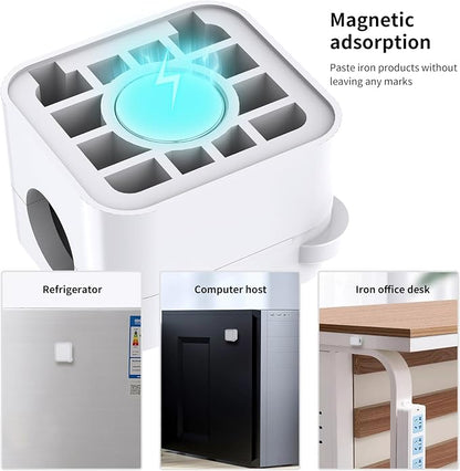 Magnetic Cable Organizer for Desk – Upgraded Wire Clips with Adhesive Base – Desktop Cord Holder for USB, Charging Cables – 6 Clips + 1 Magnetic Base (White)