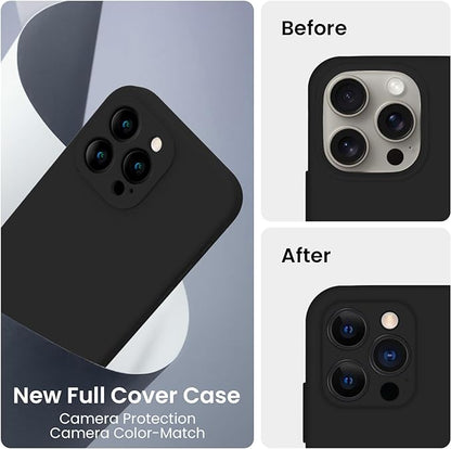 FireNova Designed for iPhone 15 Pro Case, Silicone Upgraded [Camera Protection] Phone Case with [2 Screen Protectors], Soft Anti-Scratch Microfiber Lining Inside, 6.1 inch, Black