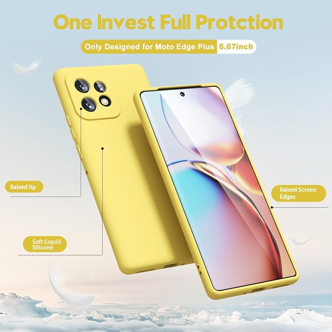 oakxco for Motorola Moto Edge Plus 2023 Case Silicone, Thin Slim Grip Soft Rubber Gel Protective Phone Case for Women, Matte Plain Solid Color Aesthetic Cute Girly Case with Camera Cover, Yellow