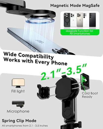 CloudValley Magnetic 4-in-1 Multifunctional Selfie Stick Tripod, Mini Portable Pocket Phone Stand with Detachable Remote, Compatible with MagSafe, for iPhone/Android, Travel Vlog, Live Stream, Black