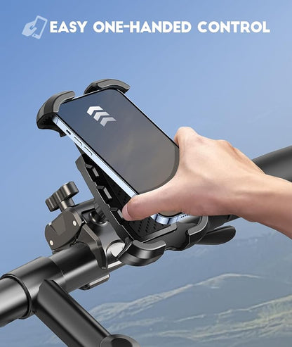 Viccux 2026 Upgrade Motorcycle Phone Mount [Heavy-Duty Clamp & 360° Rotation], Super Stable Bike Phone Holder for iPhone 17/16/15/14 & 4.7-6.8" Phone, Phone Holder for Bike/Bicycle/Motorbike/Scooter