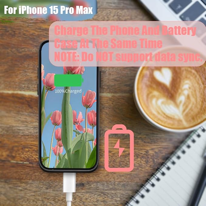 Sitong Battery Case for iPhone 15 Pro Max, 6000mAh Rechargeable Extended Battery Charging/Charger Case, Add 100% Extra Juice (6.7 inch) Black