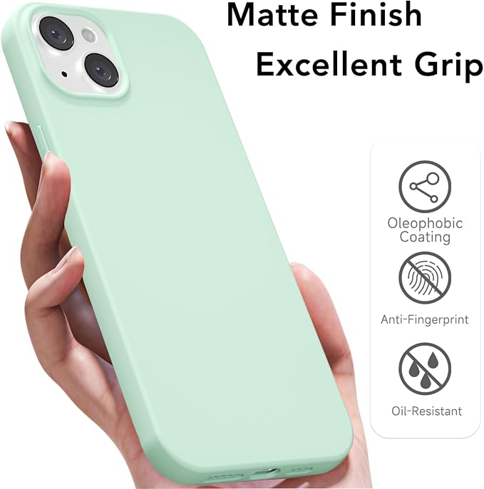 for iPhone 14/ iPhone 13 Case Silicone Compatible with Magsafe Case, Ultra Slim Thin Magnetic Phone Cases Mag Safe, Cute Soft Rubber Gel TPU Matte Wireless Charging Cover for Women, Mint Green