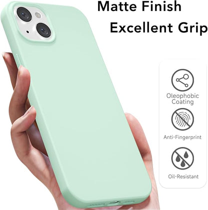 for iPhone 14/ iPhone 13 Case Silicone Compatible with Magsafe Case, Ultra Slim Thin Magnetic Phone Cases Mag Safe, Cute Soft Rubber Gel TPU Matte Wireless Charging Cover for Women, Mint Green