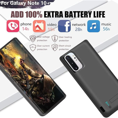 Battery Case for Samsung Galaxy Note 10+ Plus 5G, 6000mAh Rechargeable Extended Battery Charging Charger Case, Add 100% Extra Juice Black