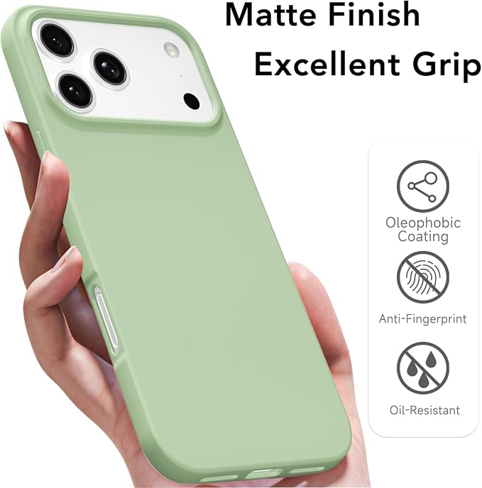 for iPhone 17 Pro Case Silicone Compatible with Magsafe Case, Ultra Slim Thin Magnetic Phone Cases Mag Safe, Cute Soft Rubber Gel TPU Matte Plain Wireless Charging Cover for Women, Sage Green