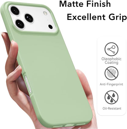 for iPhone 17 Pro Case Silicone Compatible with Magsafe Case, Ultra Slim Thin Magnetic Phone Cases Mag Safe, Cute Soft Rubber Gel TPU Matte Plain Wireless Charging Cover for Women, Sage Green