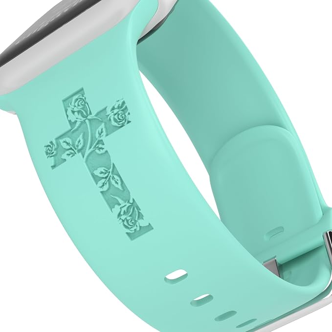 Faith with Cross Watch Band Compatible with Apple Watch Laser Engraved Band Silicone 38mm 40mm 41mm 42mm 44mm 45mm 46mm 49mm Strap Jesus Psalm Christian God Blessed (Beryl, 42/44/45/46/49mm S/M)