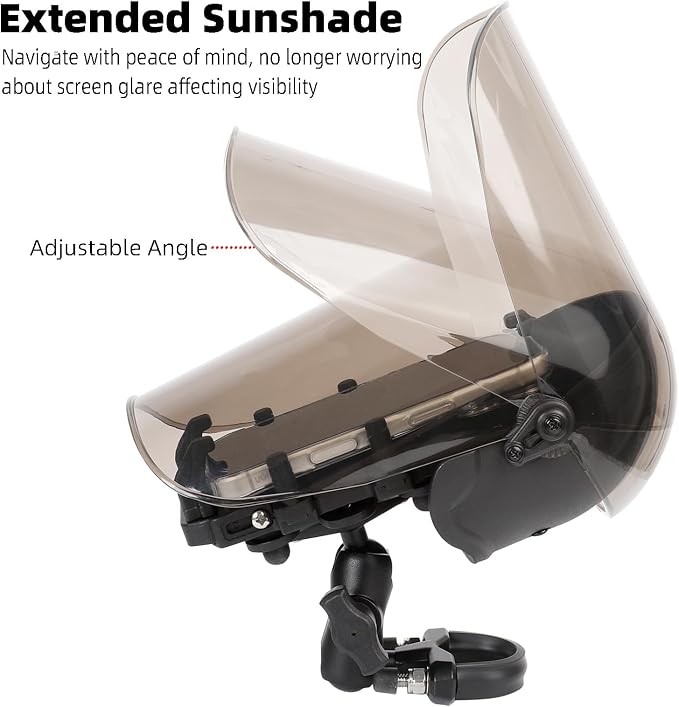 Motorcycle Phone Mount with Vibration Dampener, Waterproof, Sunproof, Aluminum Alloy Handlebar Mounting Base, One-Handed Operation Motorcycle Universal Phone Holder for 4.7"-7.2" Smartphones