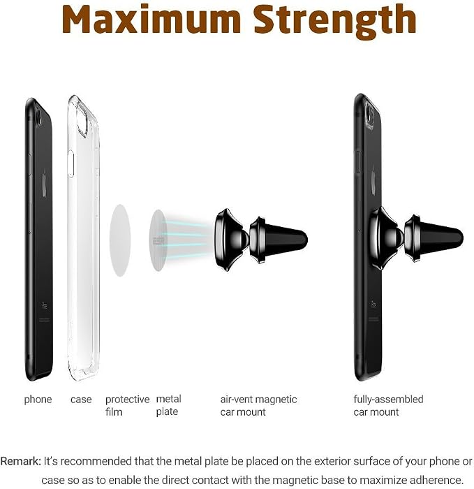 IFLASH Magnetic Mount, Aluminum Universal Air Vent Magnetic Car Mount Phone Holder, 360 Degree Rotation for Multi-Angle View, Cradle-Less Car Phone Mount Stand, for Apple iPhone/Galaxy (Rose Gold)
