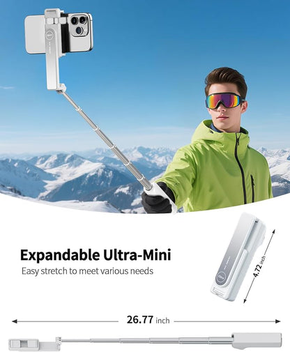 yAyusi New Ultra Mini Selfie Stick for iPhone, Extendable Aluminum Portable Selfie Stick with Remote, Compact Phone Selfie Sticks Compatible with 4-7" Phones for Vlog/Video Record/Live Stream (White)