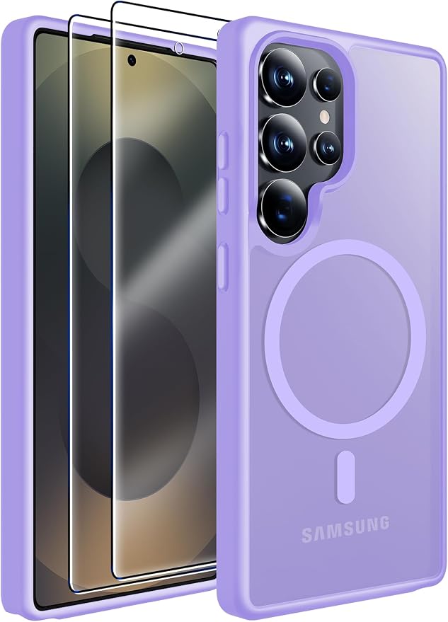 MOZOTER for Samsung Galaxy S25 Ultra Case,[Compatible with MagSafe] Purple | [12Ft Military Dropproof][2*Screen Protector]Translucent Anti-Slip Back Slim Shockproof Case for S25 Ultra-Purple