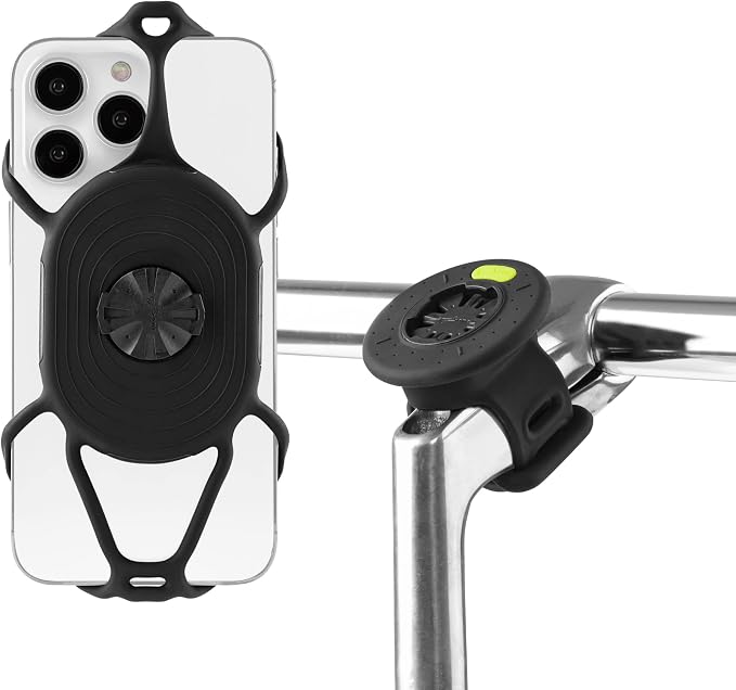 Bone Bike Tie Connect Kit 2, Bike Cell Phone Mount for Stem, Detachable & 360° Rotatable Silicone Holder with Shock-Absorbing Design, Cycling Phone Holder for Most Smartphones (Stem - Quick Release)