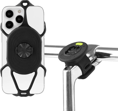 Bone Bike Tie Connect Kit 2, Bike Cell Phone Mount for Stem, Detachable & 360° Rotatable Silicone Holder with Shock-Absorbing Design, Cycling Phone Holder for Most Smartphones (Stem - Quick Release)