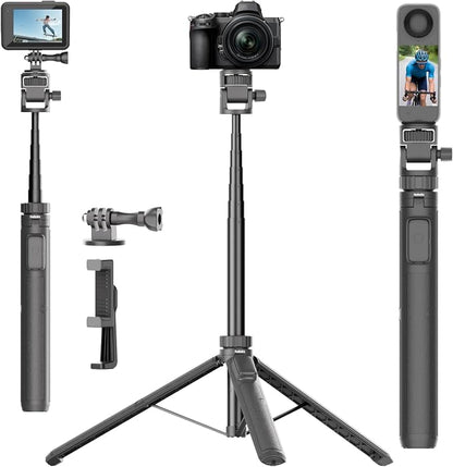 70" Selfie Stick Tripod for Gopro Action Camera, Lightweight Phone Tripod Stand with Wireless Remote & Phone Holder, Compatible with iPhone, GoPro, DJI, Insta360