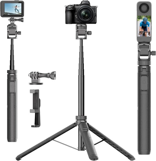 70" Selfie Stick Tripod for Gopro Action Camera, Lightweight Phone Tripod Stand with Wireless Remote & Phone Holder, Compatible with iPhone, GoPro, DJI, Insta360