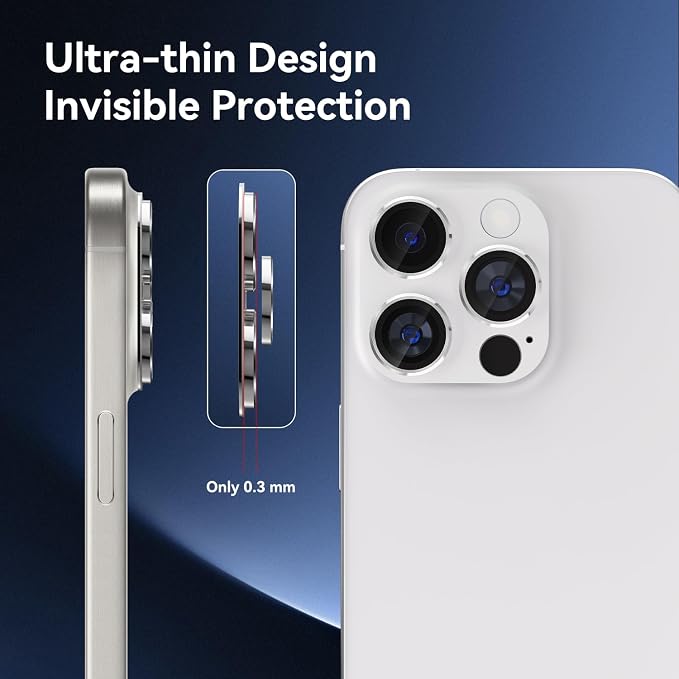 CloudValley for iPhone 16 Pro/iPhone 16 Pro Max Camera Lens Protector, [AR+AF 99% Transmittance] [Full Coverage] Ultra-HD Tempered Glass Cover, Metal Lens Screen Protective,White Titanium