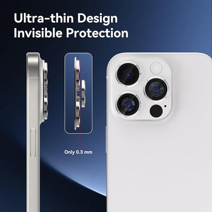 CloudValley for iPhone 16 Pro/iPhone 16 Pro Max Camera Lens Protector, [AR+AF 99% Transmittance] [Full Coverage] Ultra-HD Tempered Glass Cover, Metal Lens Screen Protective,White Titanium