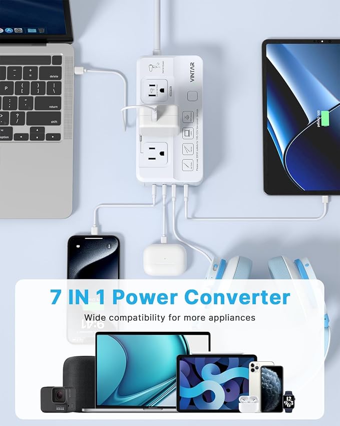 VINTAR 2000W 220V to 110V Converter for Hair Dryers, Universal Travel Adapter Voltage Converter US to Europe with 4 USB Ports(2 USB C), International Step Down Transformer for EU UK JP AU India SA