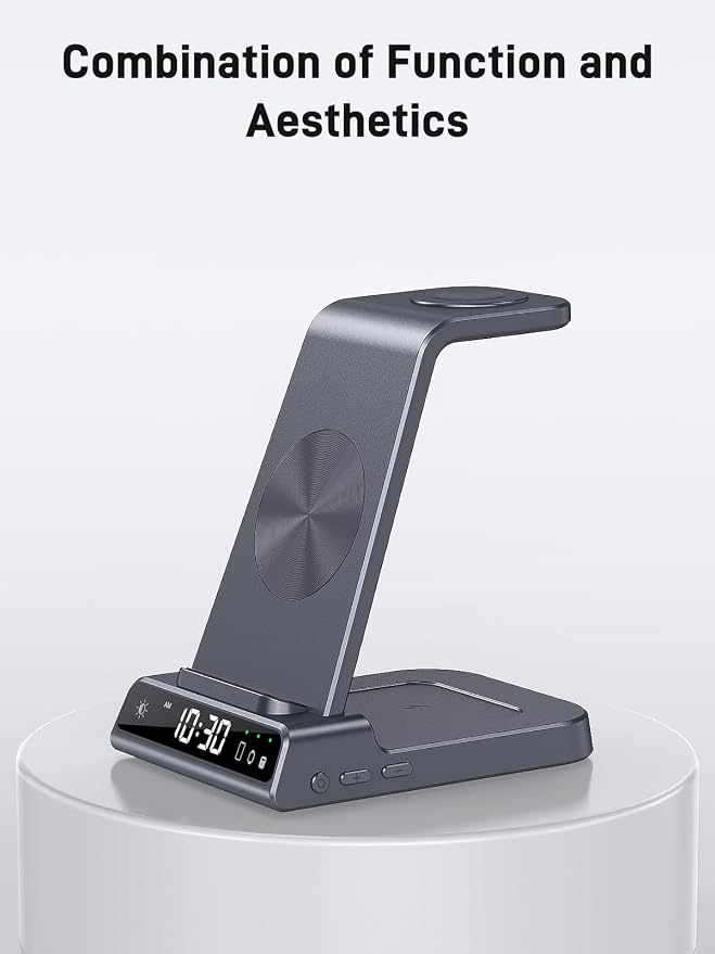 Wireless Charger Samsung Charging Station: 3 in 1 Android Charging Stand with Dimmable Clock - Nightstand Organizer for Galaxy S25 Ultra S24, Galaxy Watch 8 7 6 5 4, Galaxy Buds, Space-Saving Charger