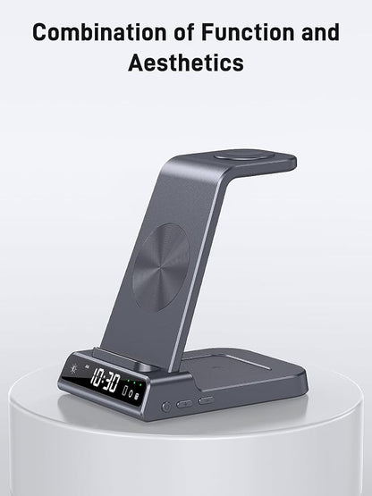 Wireless Charger Samsung Charging Station: 3 in 1 Android Charging Stand with Dimmable Clock - Nightstand Organizer for Galaxy S25 Ultra S24, Galaxy Watch 8 7 6 5 4, Galaxy Buds, Space-Saving Charger