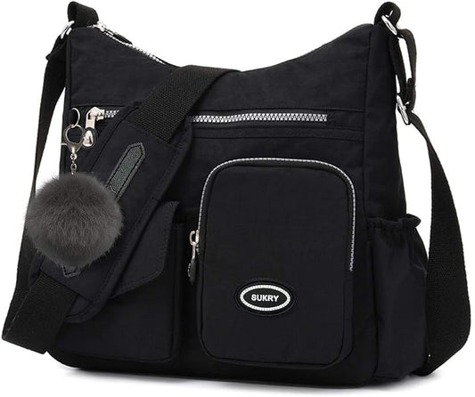SUKRY Nylon Crossbody Bag for Women with Anti theft RFID Pocket, Waterproof Shoulder Bag Travel Purses and Handbag