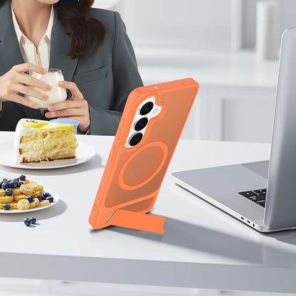 RMOCR for Samsung Galaxy S26 Case with Screen Protector+Lanyard Wrist Strap,Magnetic Translucent Matte Rugged Slim Phone Cover Built in Invisible Kickstand [Fit for MagSafe],2026 Orange