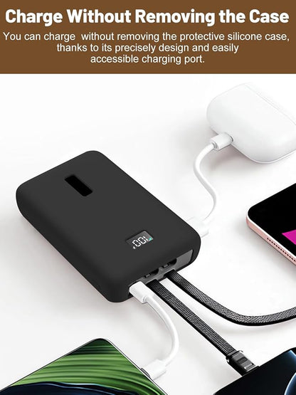 for Anker Zolo Power Bank 2025 20,000mAh 30W A1681/A1689,Silicone Protective Case, Shockproof Cover with LCD Display Visible, Anti-Lost Strap, Precision Cutouts for All-Port Charger (Black)