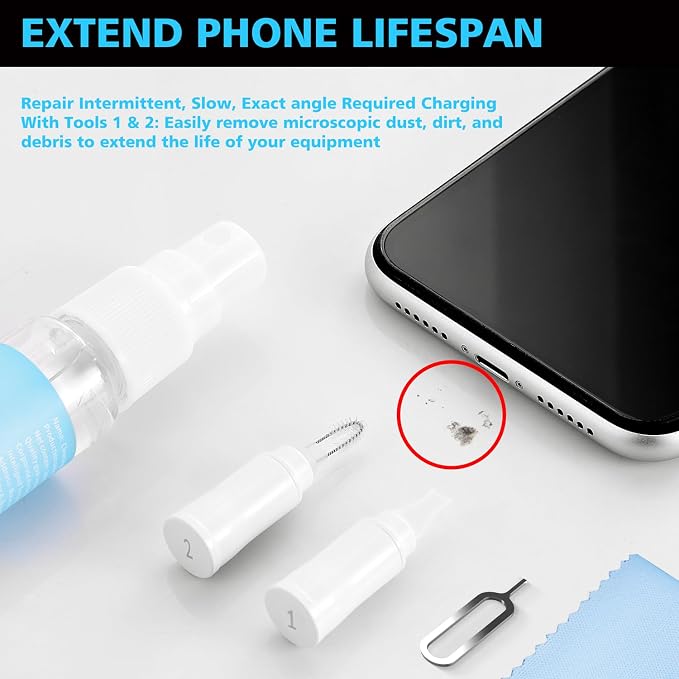 Cleaner Kit for AirPod,Multi-Tool iPhone Cleaning Kit,Cell Phone Cleaning Repair & Recovery for iPhone & iPad(Type C)Charging Port,Lightning Cables&Connectors,Easy to Store & Carry Design,White
