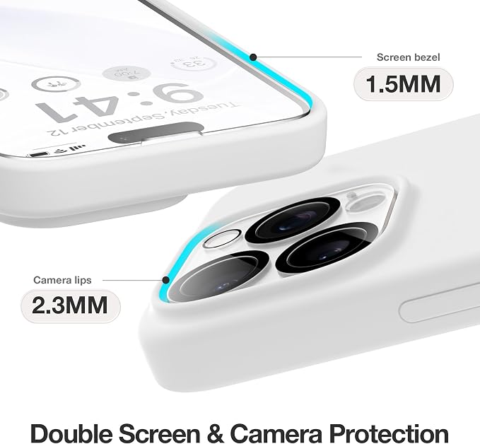 GONEZ for iPhone 15 Pro Max Case Silicone, Compatible with Magsafe, Camera Protector + Screen Protector, Soft Anti-Scratch Microfiber Lining, Liquid Silicone Shockproof Phone Cover, White