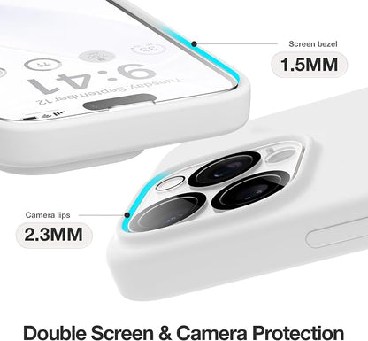 GONEZ for iPhone 15 Pro Max Case Silicone, Compatible with Magsafe, Camera Protector + Screen Protector, Soft Anti-Scratch Microfiber Lining, Liquid Silicone Shockproof Phone Cover, White