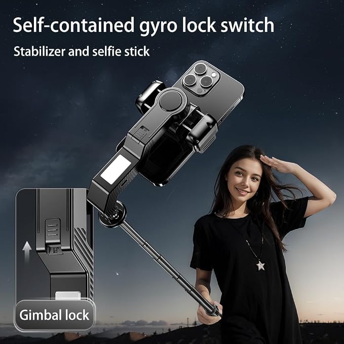 Selfie Stick Gimbal Stabilizer, Single Axis Stabilizer Selfie Stick with Light Tripod 360° Rotation with Remote Control for iPhone/Andriod for Vlog Live Broadcast TIK Tok YouTube Vlogging