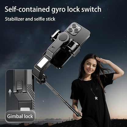 Selfie Stick Gimbal Stabilizer, Single Axis Stabilizer Selfie Stick with Light Tripod 360° Rotation with Remote Control for iPhone/Andriod for Vlog Live Broadcast TIK Tok YouTube Vlogging
