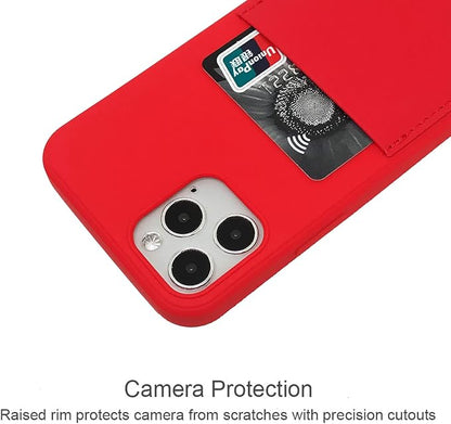 Ultra Slim Liquid Silicon Gel Case Compatible with iPhone 12,for iPhone 12 Pro 6.1 inch 2020 with Card Holder Sleeves Slot Anti-Scratch Shockproof Wallet Cover with Screen Protector (Red)