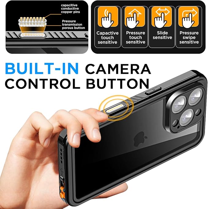 AICase Compatible with iPhone 16 Pro Max Case Waterproof, Clear Water Proof Built-in Screen Protector Shockproof Dustproof Snowproof Full Body Rugged Underwater Phone Case