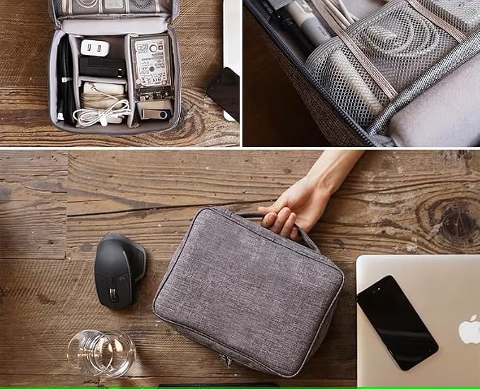 CARIGO Portable Electronics Organizer Bag, Double Layer Travel Gadget Organizer, Waterproof Digital Storage Case for Cables, Chargers, USB, SD Cards, Power Bank (Grey)
