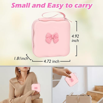 CameCosy DIY Phone Charger Storage Case Cover Sets for iPhone with Cable Protector Earphone Wire Saver, Lovely Travel Storage Bag, Cute Cable Charger Protector Cord Organizer (Pink Bow Tie)
