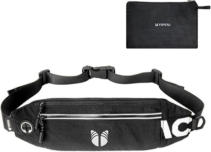 Slim Running Belt Fanny Pack for Women Men, phone holder for running Pouch, Waist belt for Workout, Marathon Jogging Running Gear Accessories [Fits ALL Phones] ﻿ (BLACK)