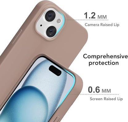 for iPhone 15 Plus/ 14 Plus Case Silicone Compatible with Magsafe Case, Ultra Slim Thin Magnetic Phone Cases Mag Safe, Cute Soft Rubber Gel TPU Matte Wireless Charging Cover for Women, Brown