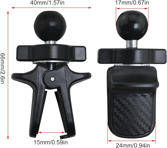 Car Clip Phone Holder Plastic Backboard 17mm Ball Vent Universal Adjustable Knob GPS Vent Holder Base Black