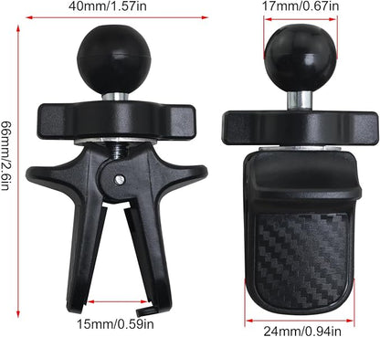 Car Clip Phone Holder Plastic Backboard 17mm Ball Vent Universal Adjustable Knob GPS Vent Holder Base Black
