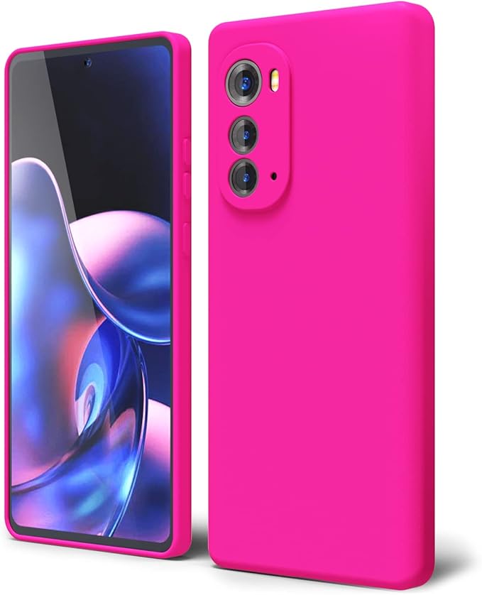 oakxco for Motorola Edge 2022 Phone Case Liquid Silicone Grip, Fluorescent Bright Solid Color, Cute Thin Slim Soft Rubber TPU Plain Smooth Gel Matte Protective Cover for Women Girl, Fuchsia Hot Pink