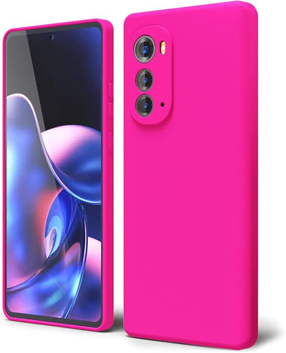 oakxco for Motorola Edge 2022 Phone Case Liquid Silicone Grip, Fluorescent Bright Solid Color, Cute Thin Slim Soft Rubber TPU Plain Smooth Gel Matte Protective Cover for Women Girl, Fuchsia Hot Pink