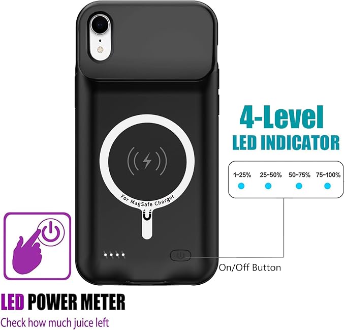 Battery Case for iPhone XR, Upgraded 10000mAh Rechargeable Portable Charging Case with Wireless Charging Compatible for iPhone XR (6.1 inch) with Carplay Extended Battery Pack Charger Case (Black)