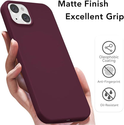 for iPhone 14/ iPhone 13 Case Silicone Compatible with Magsafe Case, Ultra Slim Thin Magnetic Phone Cases Mag Safe, Cute Soft Rubber Gel Matte Wireless Charging Cover for Women, Burgundy Maroon
